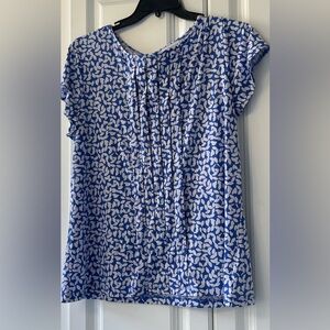 Liz Claiborne Blue and White Leaf Print Blouse